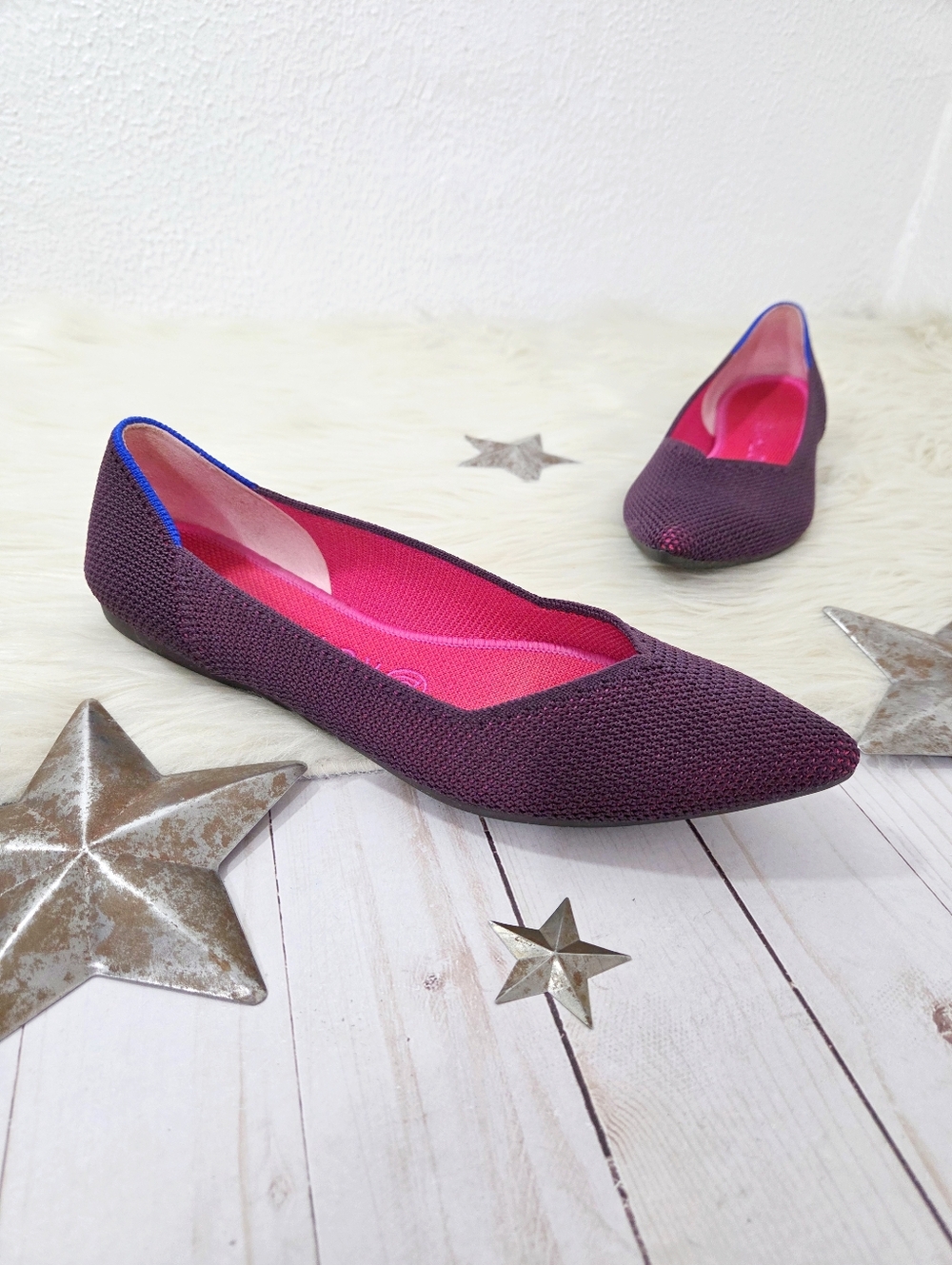 Rothy's The Point knit ballet flats Berry Lattice magenta pink purple womens 8.5